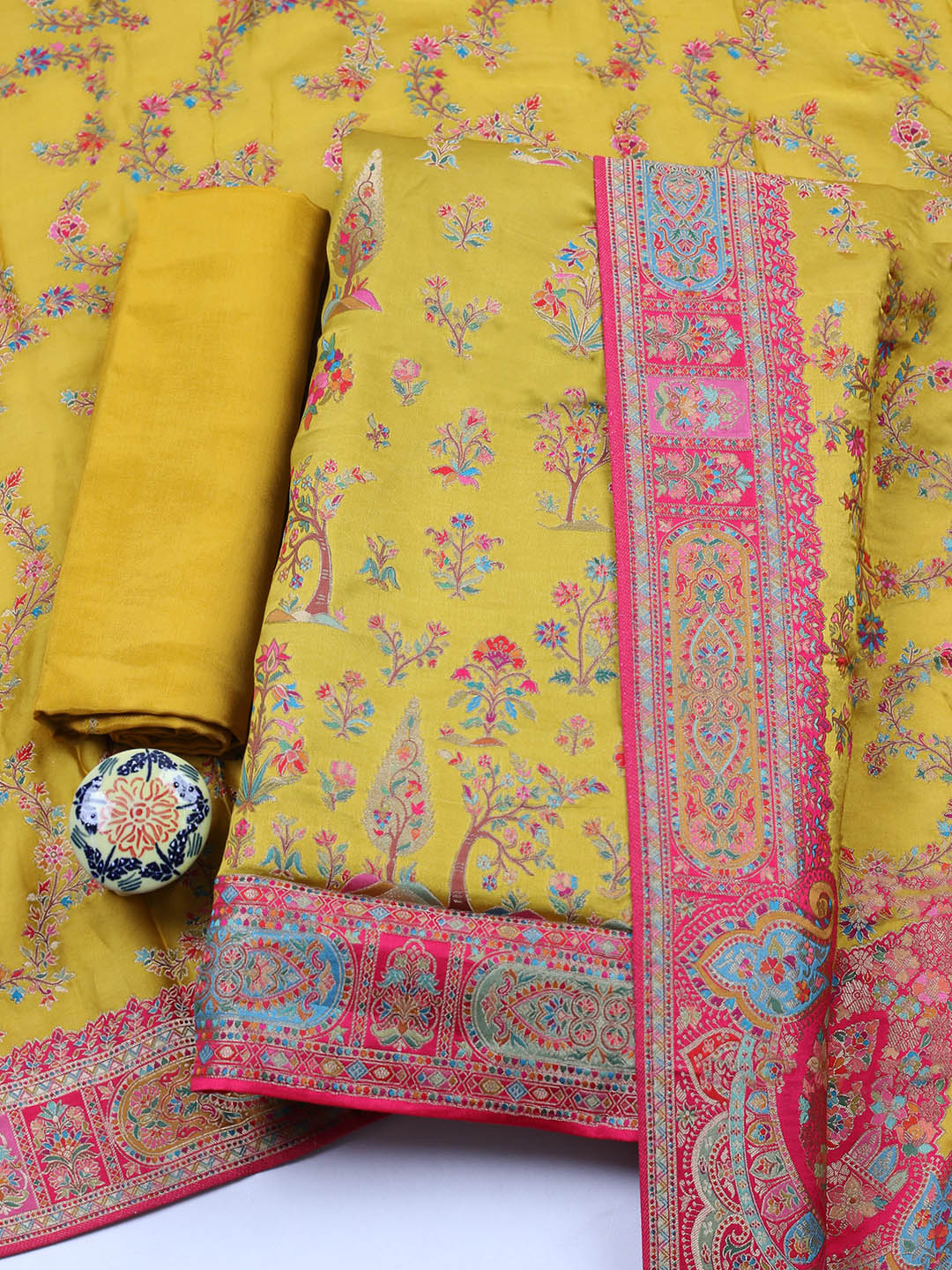 Woven Design Satin Unstitched Suit With Pant &amp; Dupatta