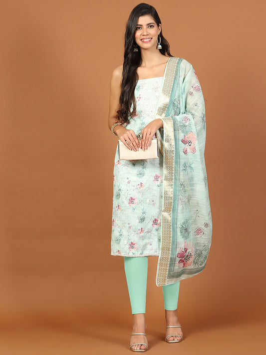 Printed Cotton Blend Unstitched Suit Piece With Dupatta