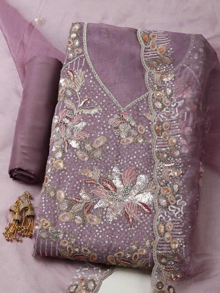 Embroidered Organza Unstitched Suit With Pant &amp; Dupatta