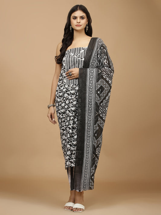 Neck Patti Printed Cotton Unstitched Suit With Dupatta