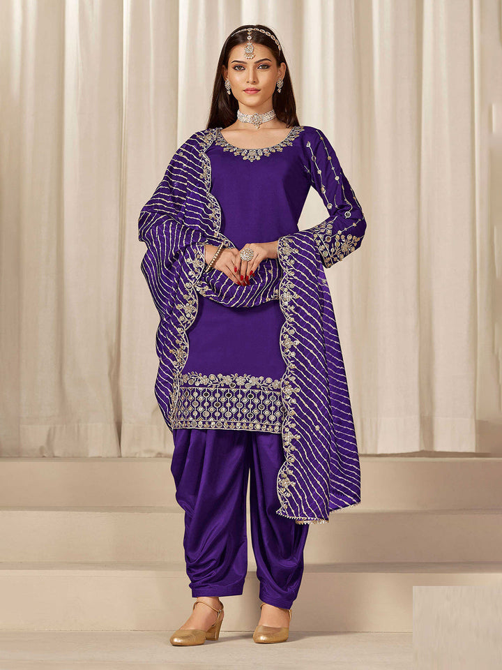 Embroidered Art Silk Semi Stitched Kurta With Skirt &amp; Dupatta