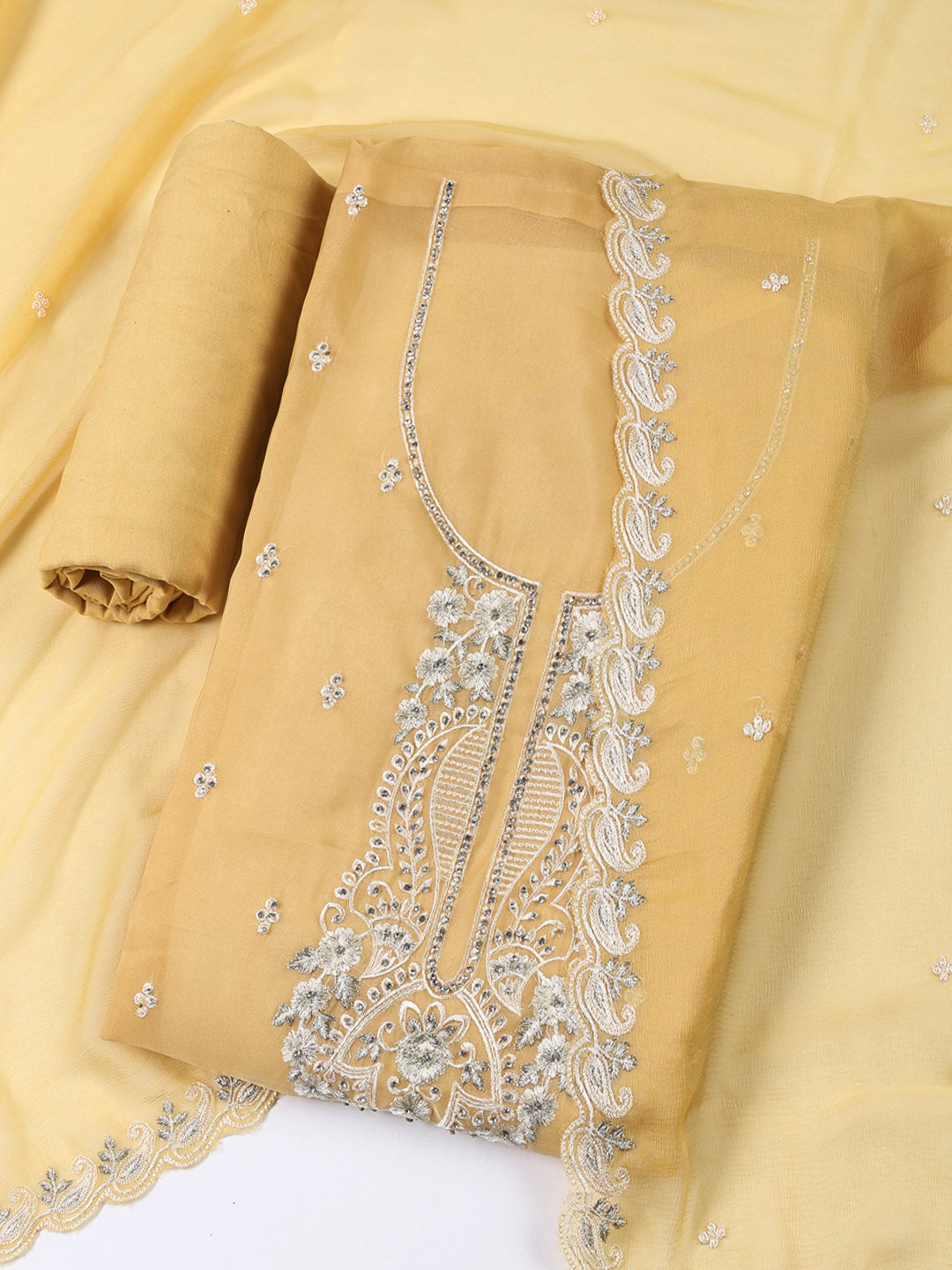 Embroidered Organza Unstitched Suit With Dupatta