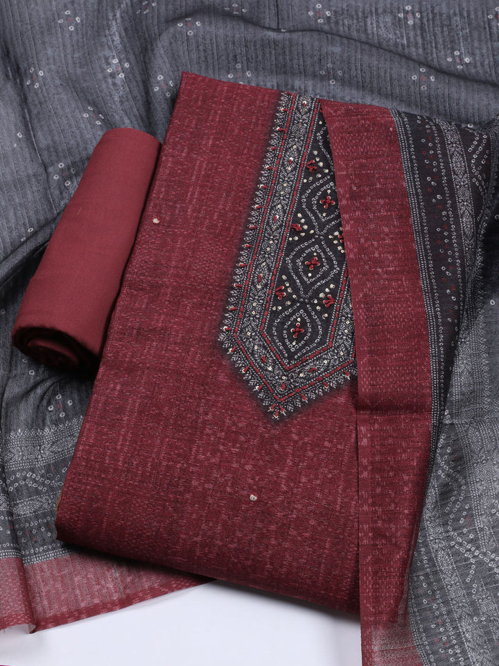 Printed Chanderi Unstitched Suit With Dupatta