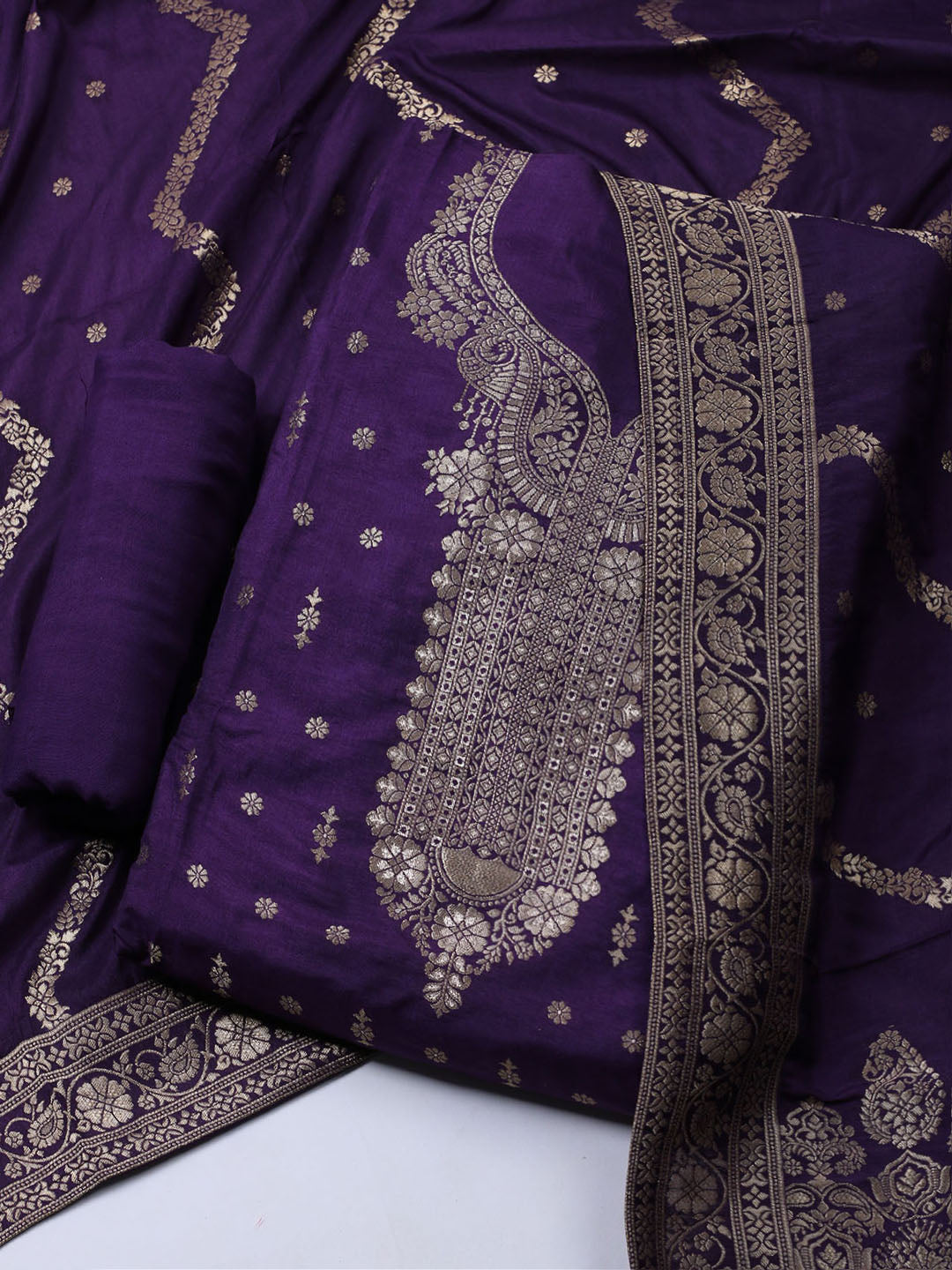 Neck Embroidered Chanderi Unstitched Suit With Dupatta