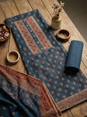 Printed Chanderi Unstitched Suit With Pant & Dupatta