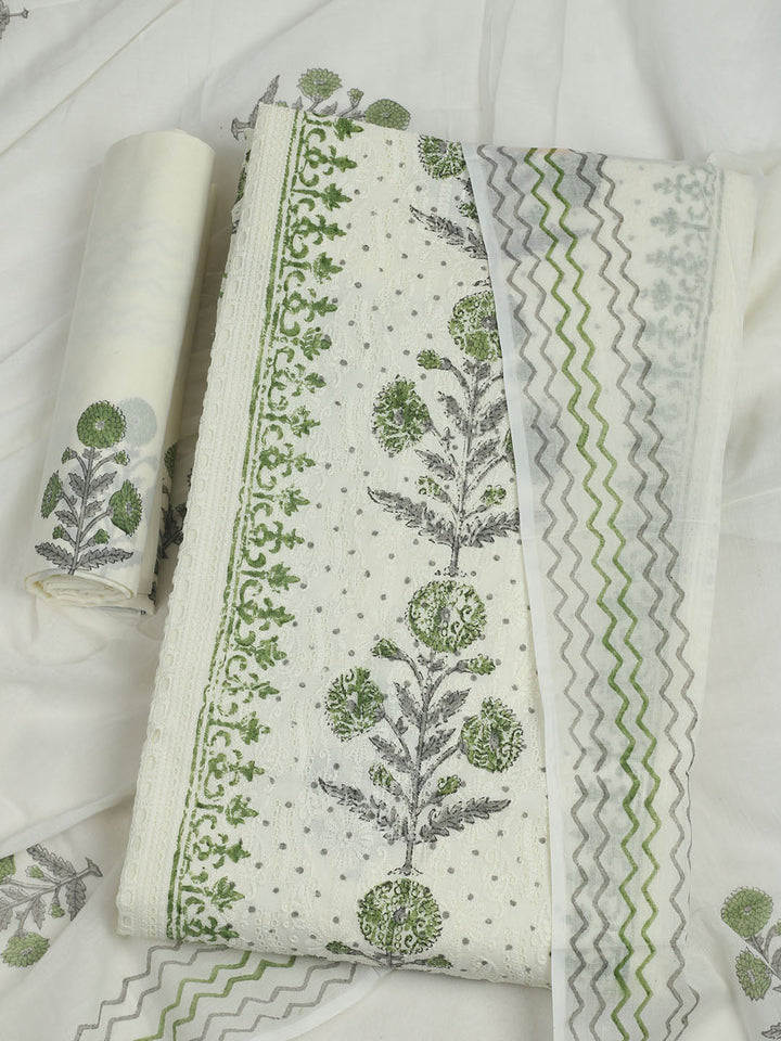 Embroidered Chanderi Unstitched Suit With Pant &amp; Dupatta