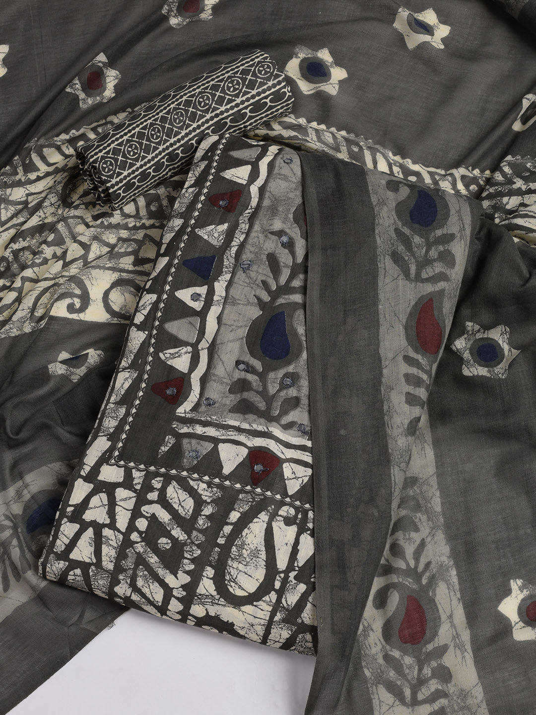 Printed Cotton Blend Unstitched Suit With Dupatta