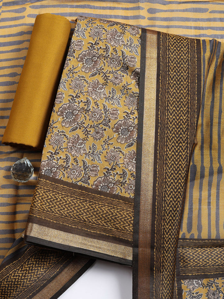 Printed, Cotton Blend Unstitched Suit With Pant &amp; Dupatta