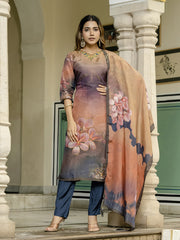 Embroidered Art Silk Kurta With Pant & Dupatta