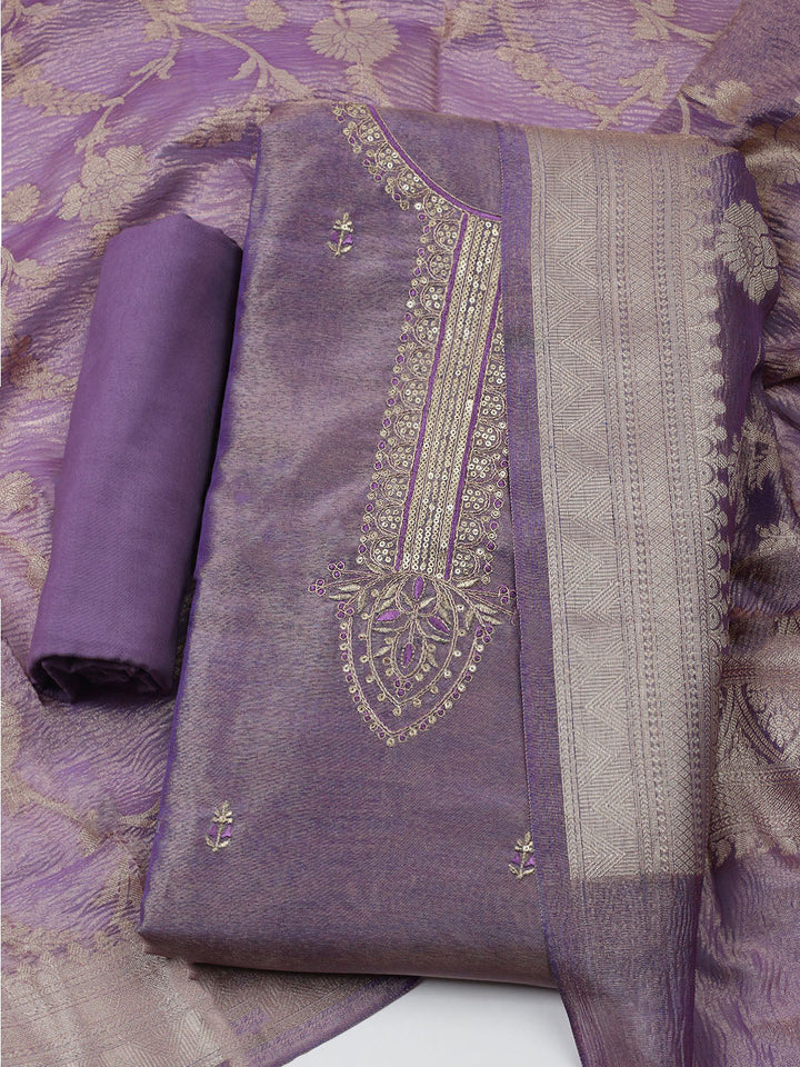 Embroidered Tissue Unstitched Kurta With Pant &amp; Dupatta