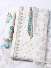 Printed Cotton Blend Unstitched Suit With Pant & Dupatta