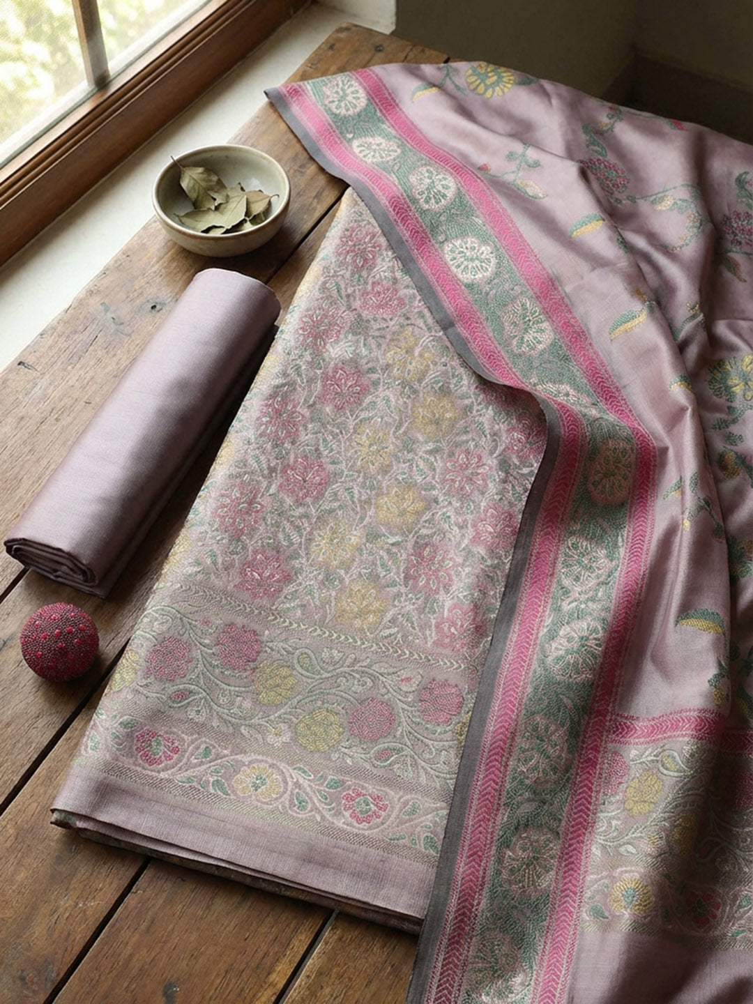 Woven Design Chanderi Unstitched Suit With Pant &amp; Dupatta