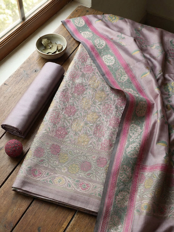 Woven Design Chanderi Unstitched Suit With Pant &amp; Dupatta