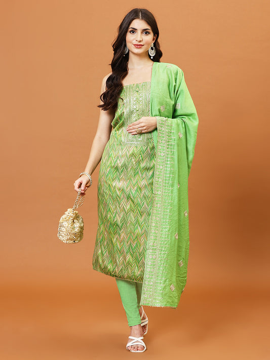 Neck Embroidered Cotton Blend Unstitched Suit Piece With Dupatta