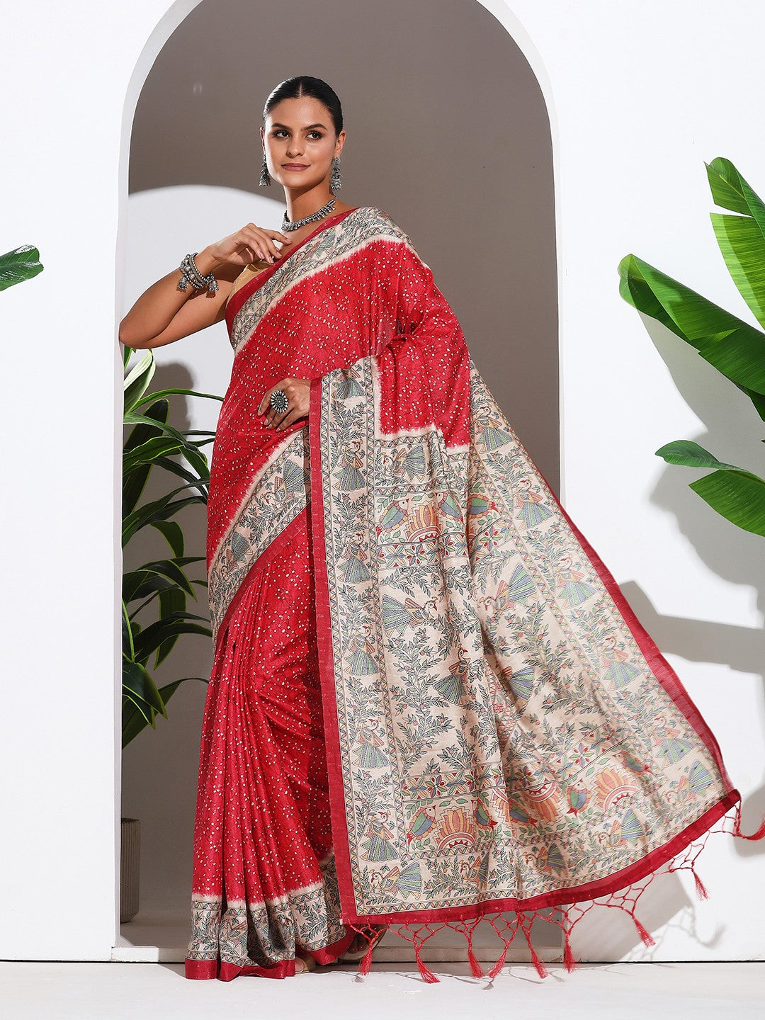 Printed Tussar Silk Saree