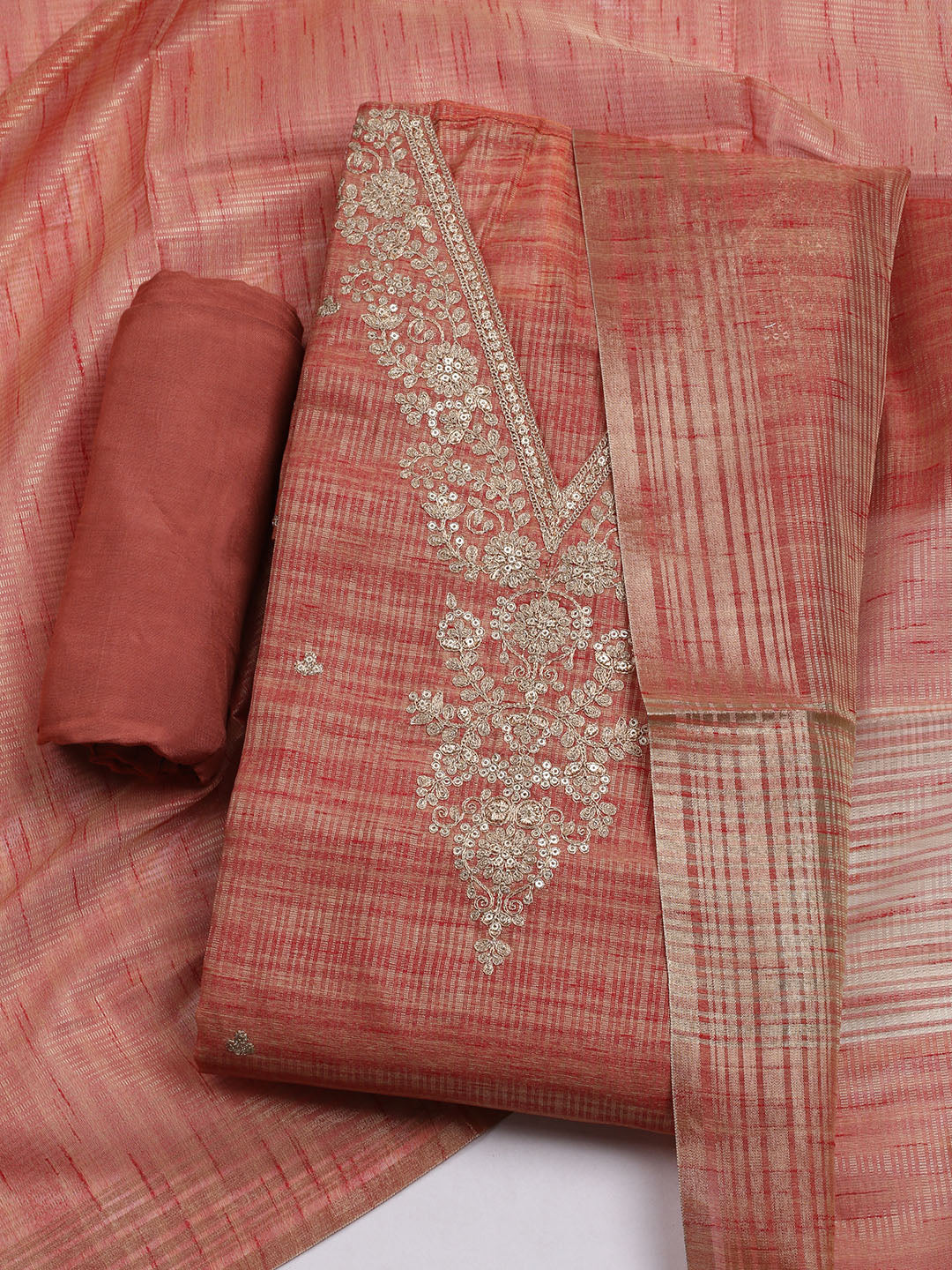 Embroidered Organza Unstitched Suit With Dupatta