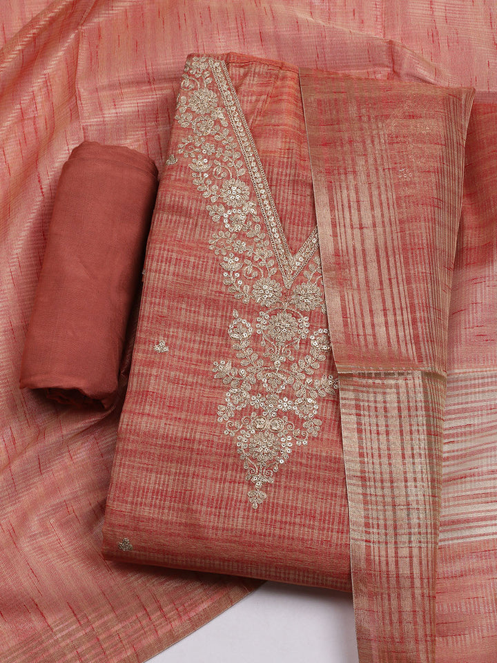 Embroidered Organza Unstitched Suit With Dupatta