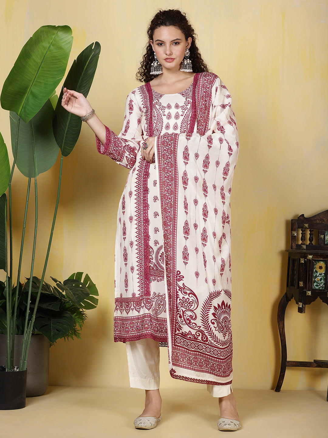 Printed Muslin Kurta With Pants & Dupatta