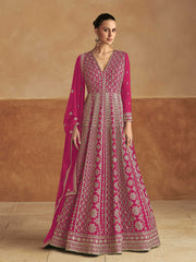Embroidered Chinon A Line Gown With Dupatta