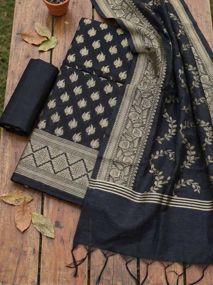 Banarasi Chanderi Unstitched Suit With Pant &amp; Dupatta