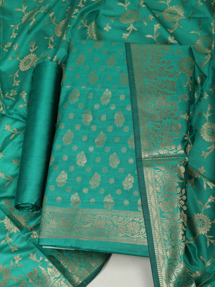 Woven Design Chanderi Unstitched Suit With Pant &amp; Dupatta