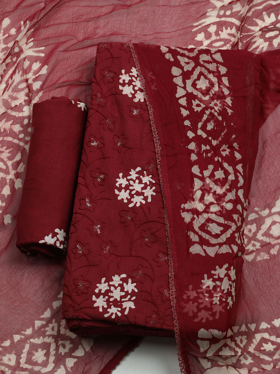 Printed Cotton Blend Unstitched Kurta With Pant &amp; Dupatta