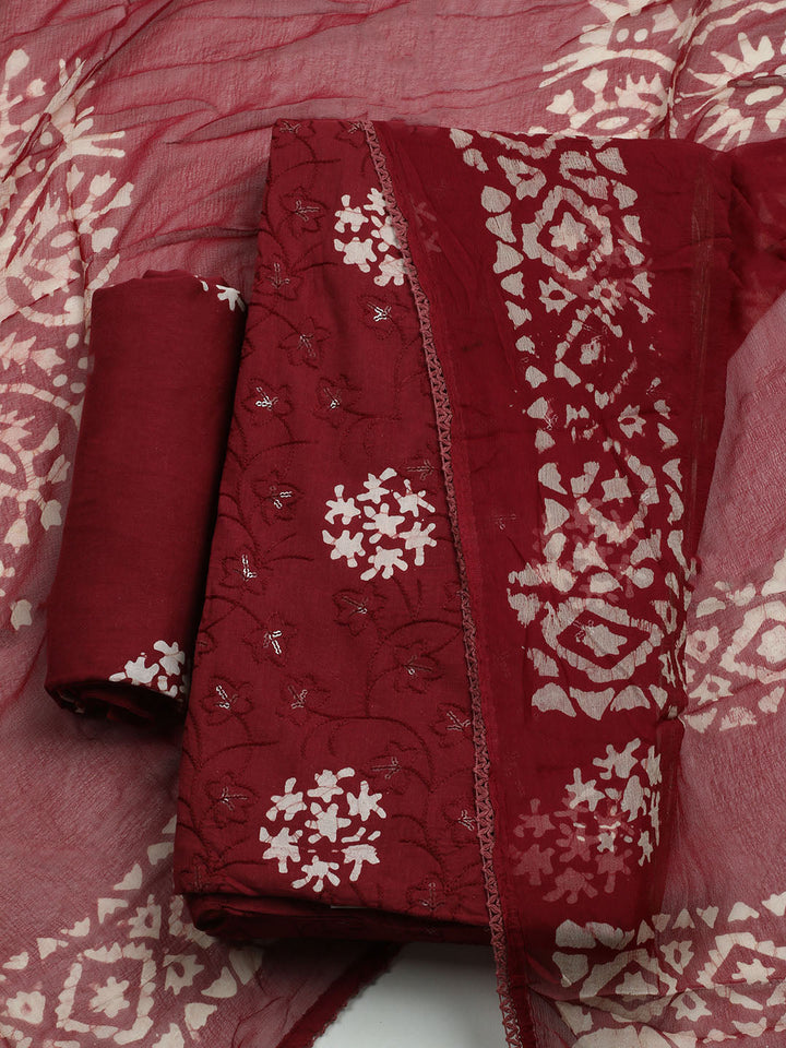 Printed Cotton Blend Unstitched Kurta With Pant &amp; Dupatta