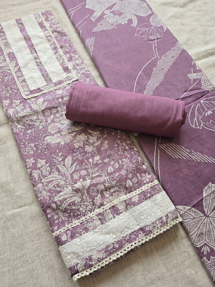Printed Cotton Blend Unstitched Suit With Pant &amp; Dupatta
