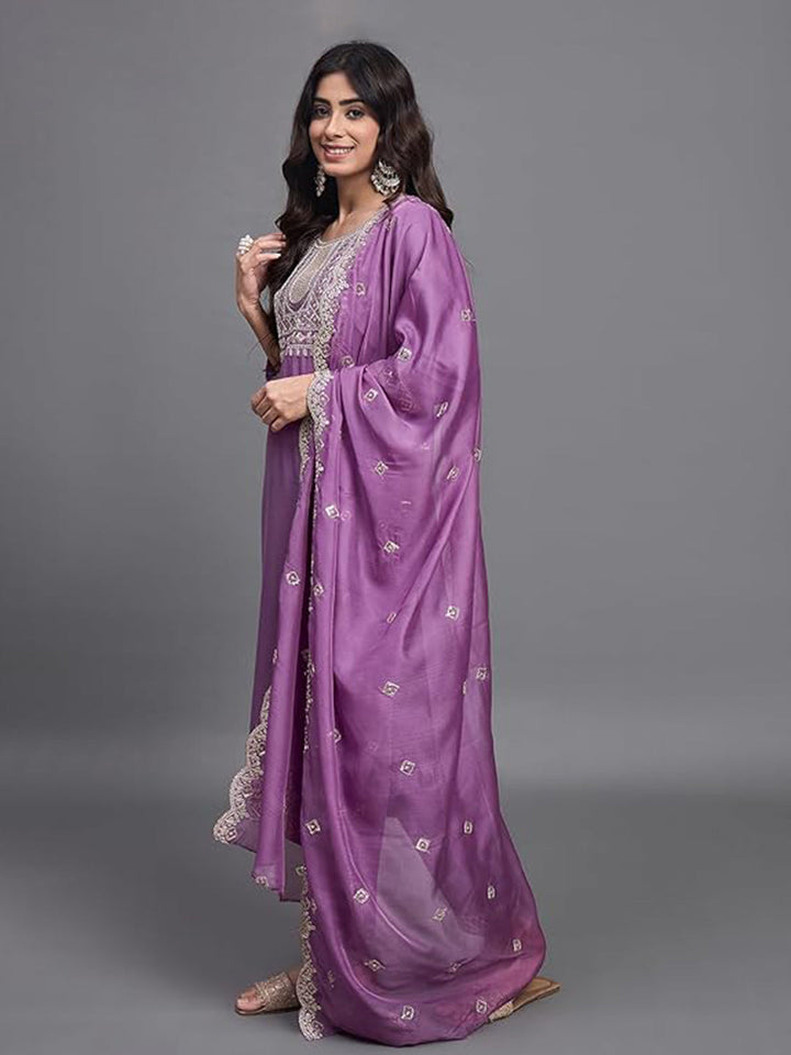 Printed Cotton Blend Kurta With Pants &amp; Dupatta