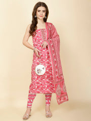 Neck Patti Printed Cotton Unstitched Suit Piece With Dupatta