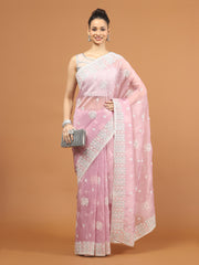 Zari Border Printed Organza Saree