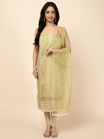 Neck Embroidered Chanderi Unstitched Suit With Dupatta