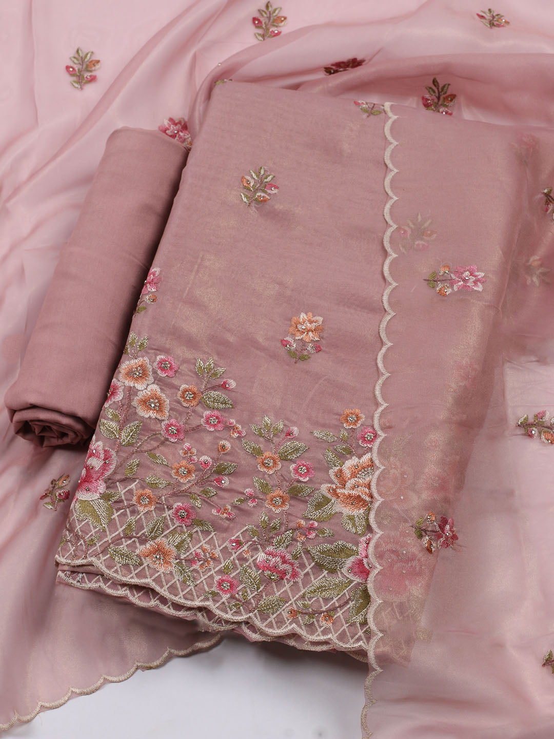 Embroidered Organza Unstitched Suit With Dupatta