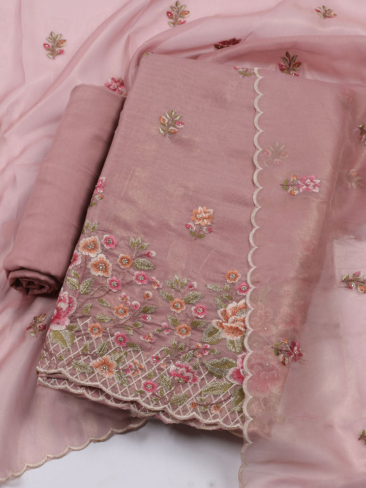 Embroidered Organza Unstitched Suit With Dupatta