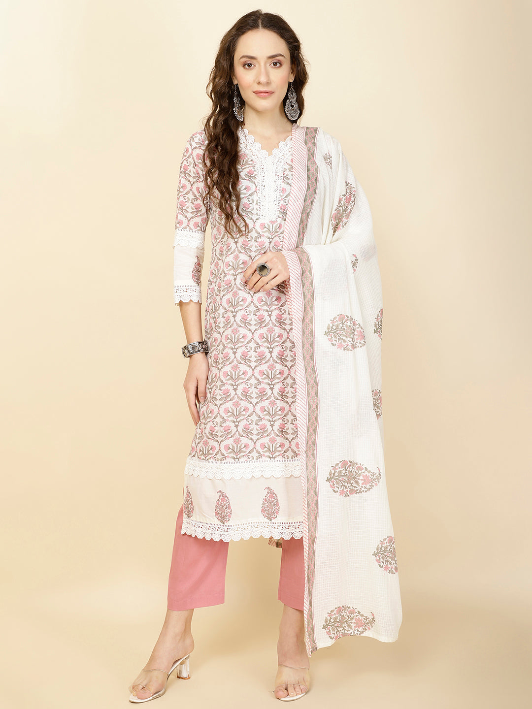 Printed Cotton Suit Set With Dupatta