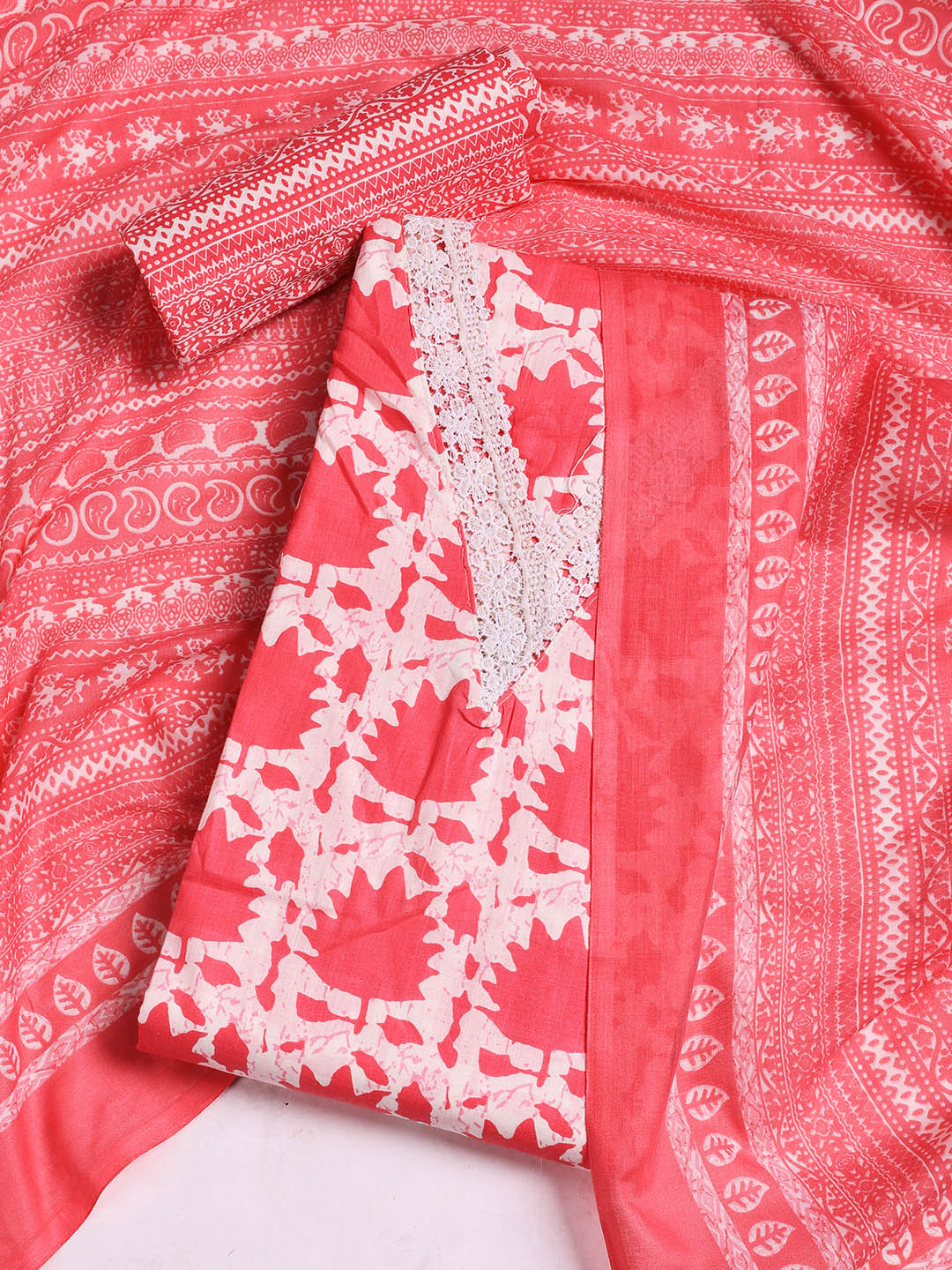 Printed Cotton Blend Unstitched Suit With Dupatta