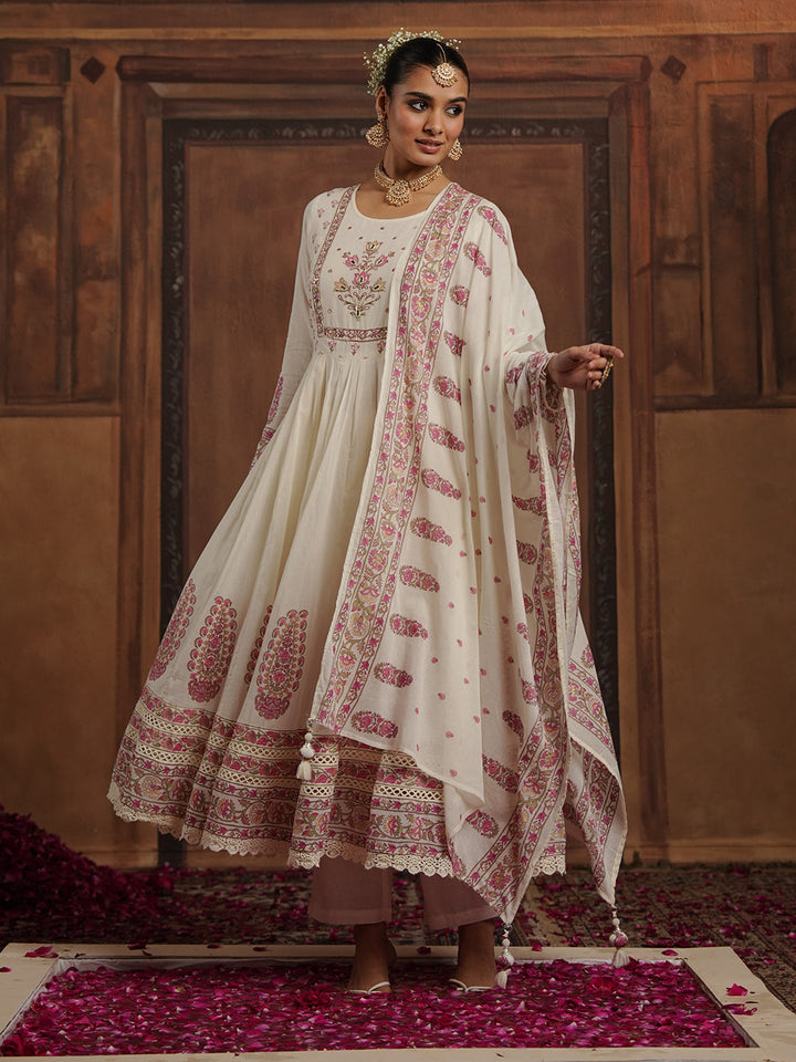 Woven Design Cotton Blend Kurta With Pant &amp; Dupatta