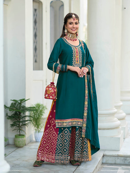 Neck Embroidered Georgette Semi Stitched Suit With Dupatta