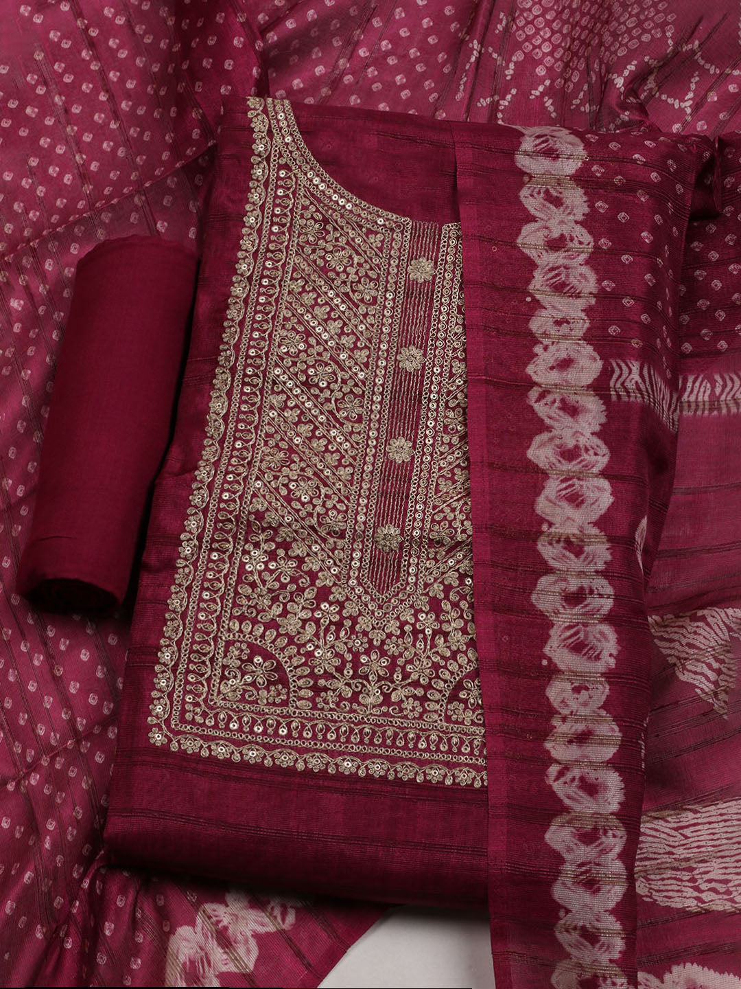 Embroidered Tussar Unstitched Suit With Dupatta