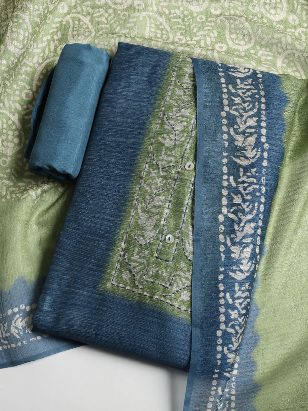Printed Chanderi Unstitched Suit With Dupatta