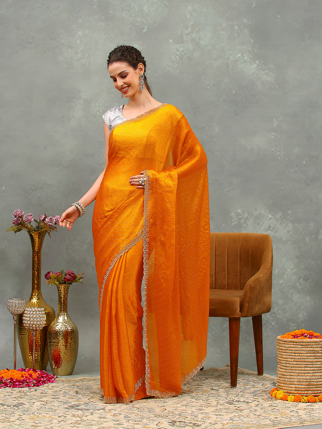Embroidered Chiffon Saree