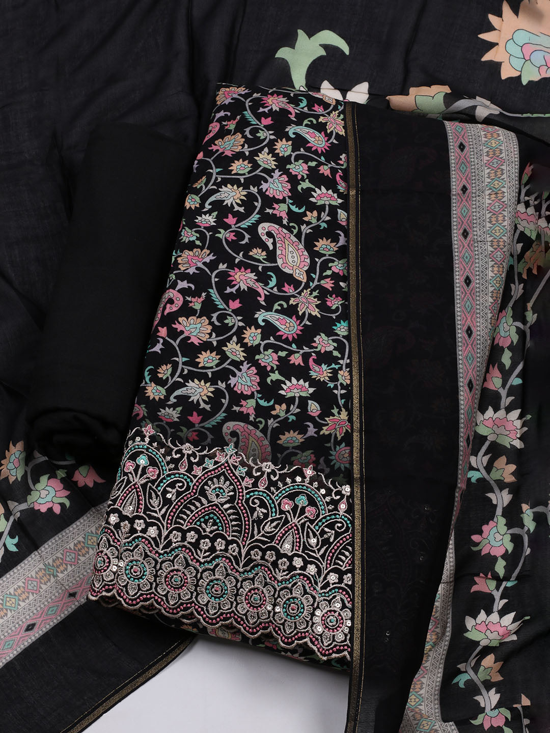 Printed Muslin Unstitched Suit With Dupatta
