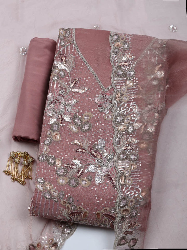 Embroidered Organza Unstitched Suit With Pant &amp; Dupatta