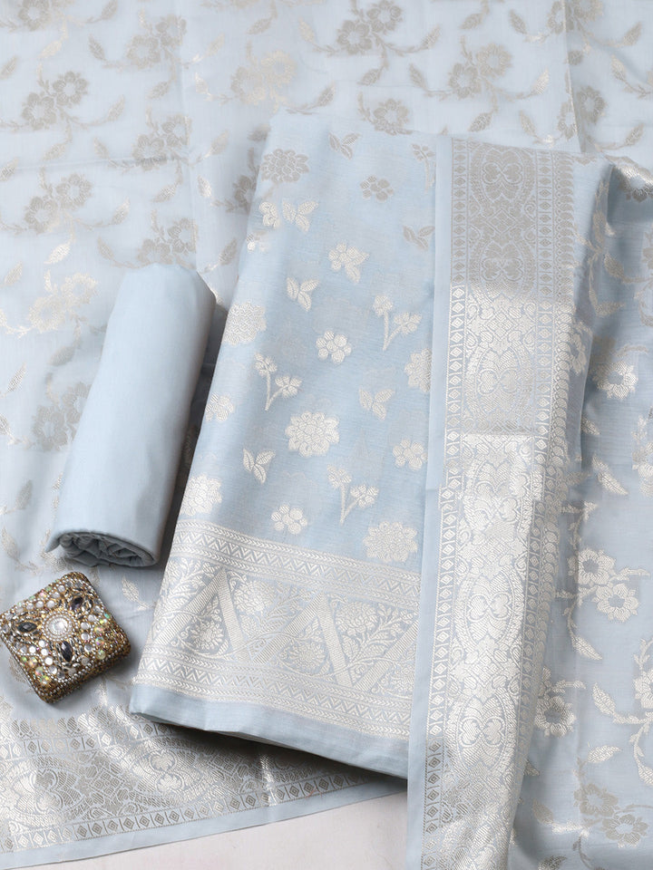 Woven Design Chanderi Unstitched Suit With Pant &amp; Dupatta