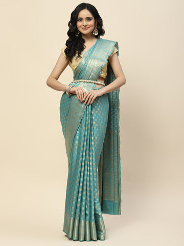 Zari Border Booti Woven Crepe Saree