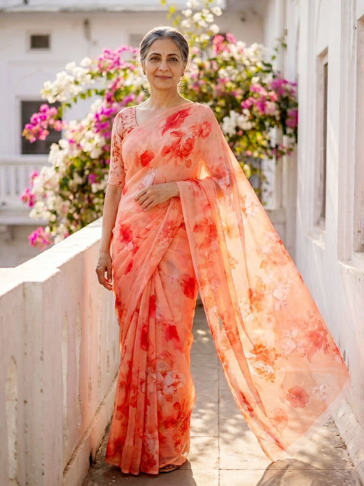 Digital Print Chiffon Saree