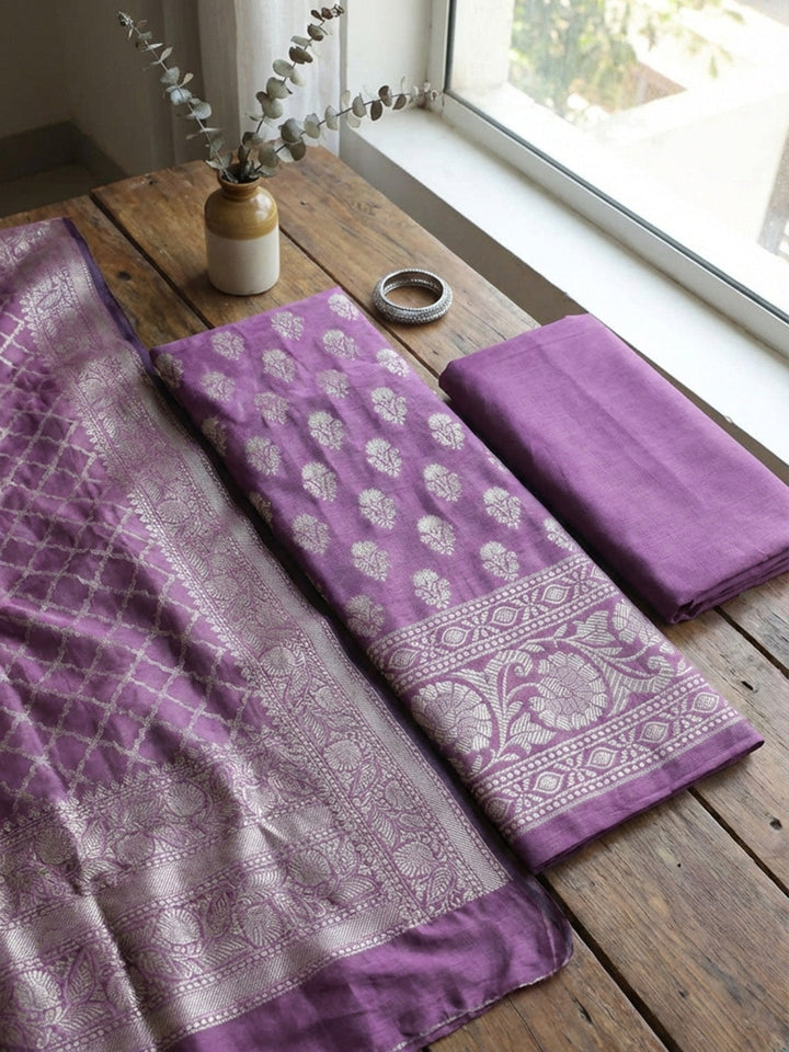 Banarasi Chanderi Unstitched Suit With Pant &amp; Dupatta