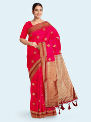 Zari Border Booti Art Silk Woven Saree