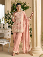 Embroidered Georgatte Kurti With Pant & Dupatta