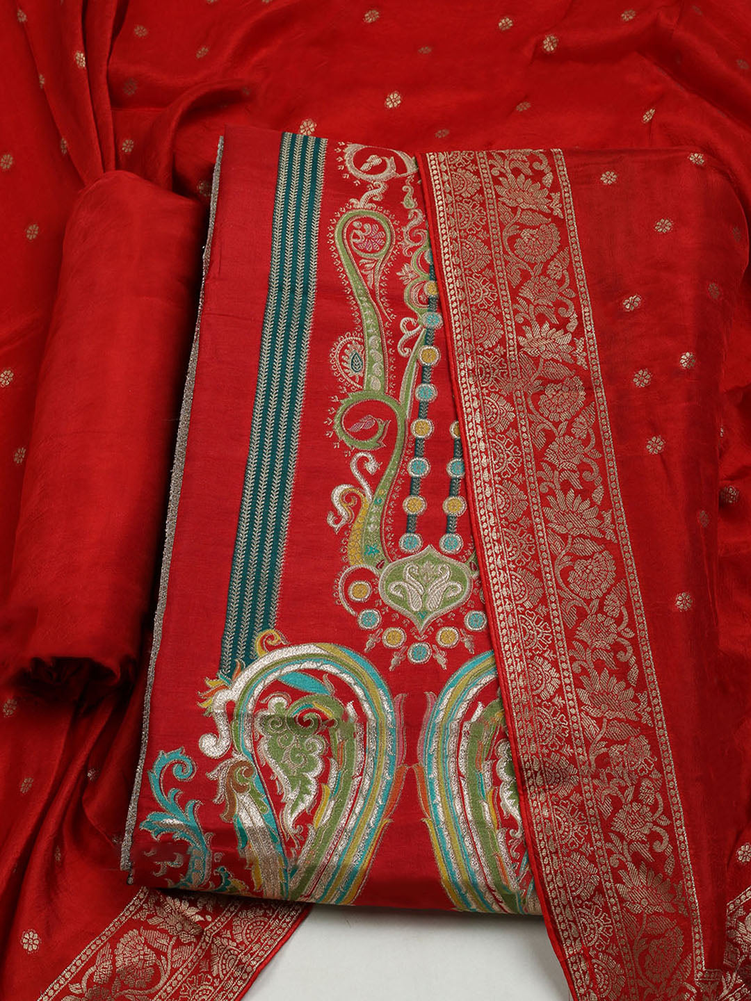 Woven Banarasi Art Silk Unstitched Suit With Dupatta